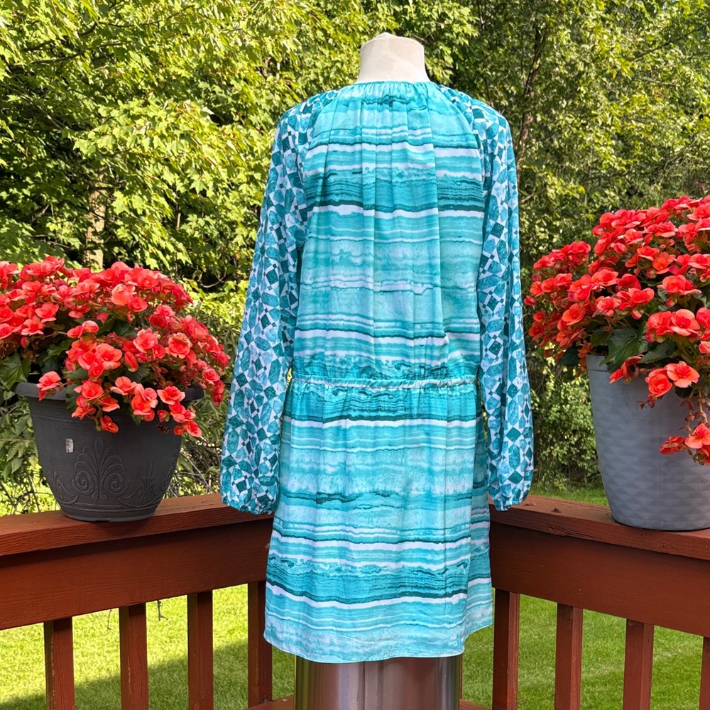 NWOT/MICHAEL Michael Kors Teal Striped Tunic dress. Absolutely no flaws. - Picture 3 of 14